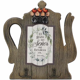 [WOOD-BS23006B] Porta Llaves De Madera En Forma de Jarrilla "El Gozo Del Señor mi Fortaleza Es"