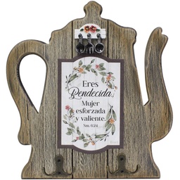 [WOOD-BS23006D] Porta Llaves De Madera En Forma de  Jarrilla Texto: Números 6:24 Eres Bendecida