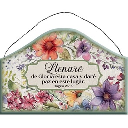 [DECOR-2034Q] Porta Llaves Color Verde Diseño: Flores Texto: Hageo 2 7-9 Llenaré De Gloria Esta Casa