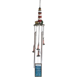 [GEO-1006A] Campana De Viento Diseño: Faro Rojo Texto: Proverbios 18:10 Torre Fuerte Es Él Nombre Del Señor