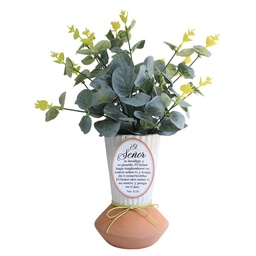 [GANZ-1026B] Florero De Cerámica Con Flores Texto: Números 6:24 El Señor Te Bendiga Y Te Guarde