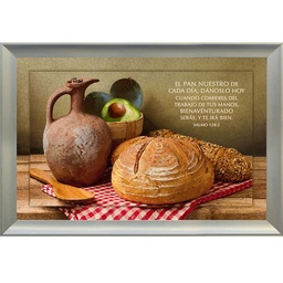 [DELTA-1009L] Cuadro Con Marco Dorado Diseño "Pan Con Aguacate" Texto: Salmo 128:2