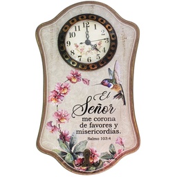 [WOOD-BS23007A] Reloj Porta Llaves Texto: Salmo 103:4 El Señor Me Corona De Favores Y Misericordias