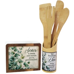 [COMBO-1132] Combo Set De Paletas + Servilletero De Madera Diseño: Eucalipto