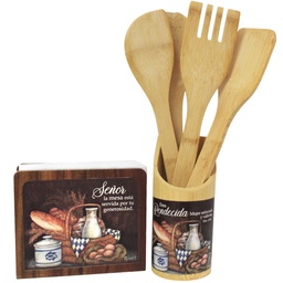 [COMBO-1132B] Combo Set De Paletas + Servilletero De Madera Diseño: Pan Con Leche