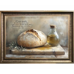 [CART-BS24011B] Cuadro Decorativo “Pan y Aceite” con Marco Color Pewter y Borde Oscuro