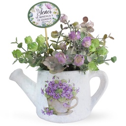 [CERTI-BS23076A] Maceta De Cerámica Con Flores ( Pequeña Blanca )