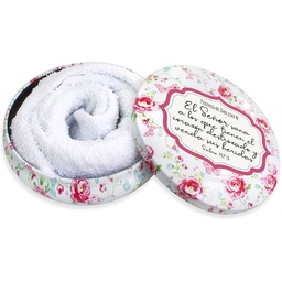 [MET-BS23040B] Caja De Metal Redonda Flores Rosadas Salmo 147:3