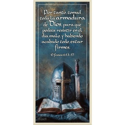 [DECOR-1139R] Plaqueta Color Crema Texto: Efesios 6:13-17 Por Tanto Tomad Toda La Armadura De Dios.