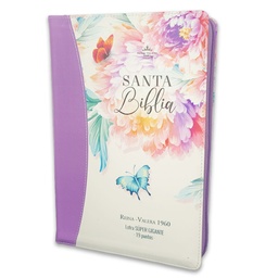 [ABBA-1383] Biblia RVR 1960 Tamaño Grande Letra Súper Gigante Con Cierre E Índice Jardín Lila 19 Puntos