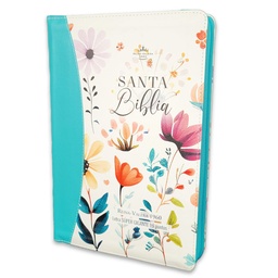 [ABBA-1384] Biblia RVR 1960 Tamaño Grande Letra Súper Gigante Con Cierre E Índice Jardín Turquesa 19 Puntos