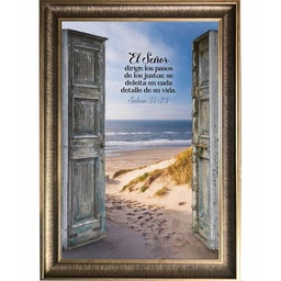 [CART-BS24011D] Cuadro Con Marco Color Pewter con Negro Texto Salmo 37:23 Diseño Puerta